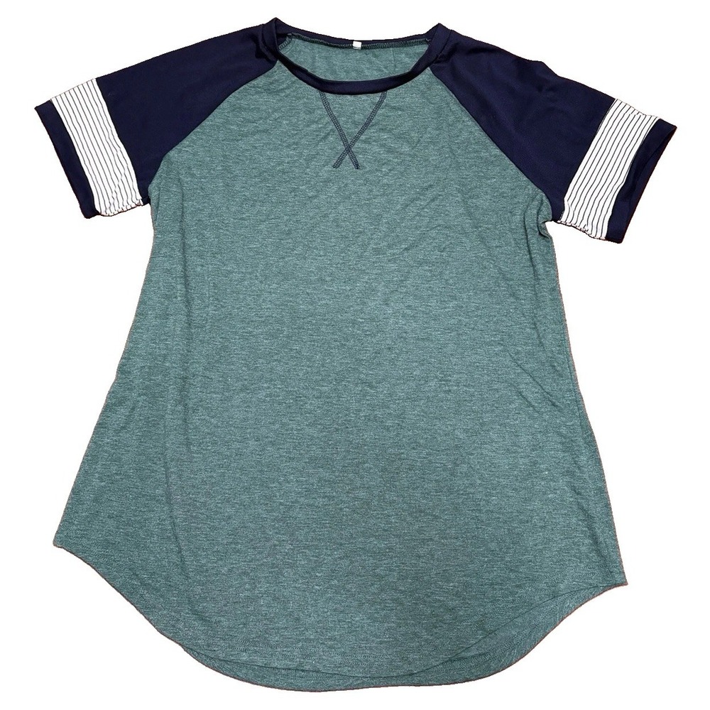 Green Blue White Womens XL Indy Sport Colorblock Raglan Jersey T-Shirt Grunge